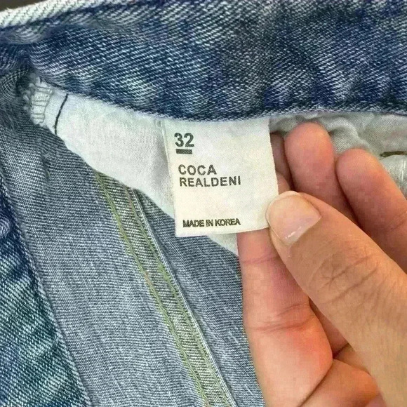 Coca Realdeni Korea 32 Jeans Cropped Frayed Thick Womens Pants Denim Trendy‎ - Picture 3 of 13